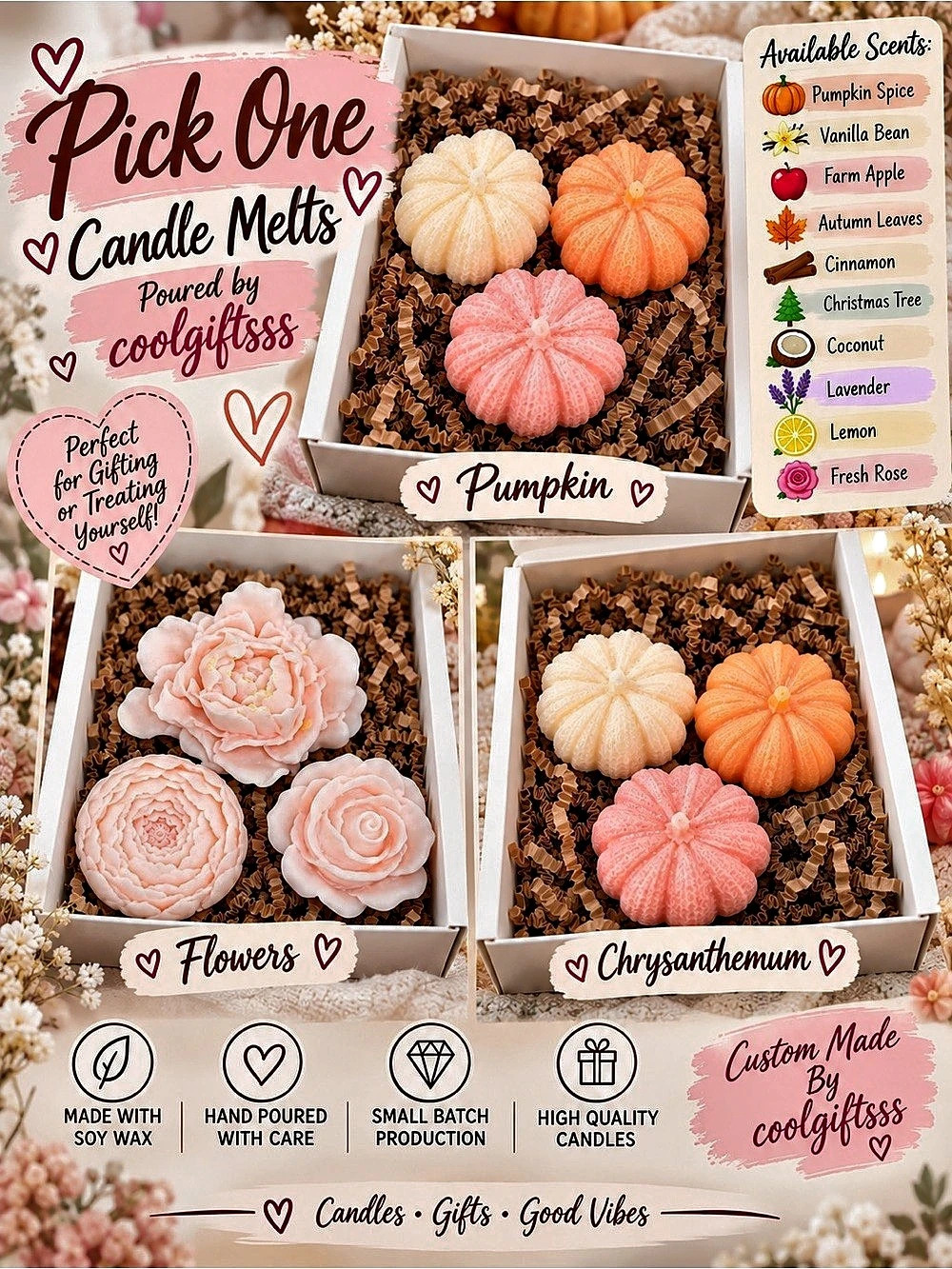 Beautiful Handmade Soy Wax Melts | Pick One Scented Gift Box | Made to Order
